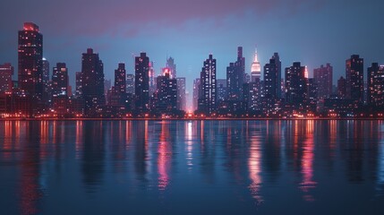 Naklejka premium Futuristic Urban Dreamscape Bathed in Pink Neon Light at Sunset