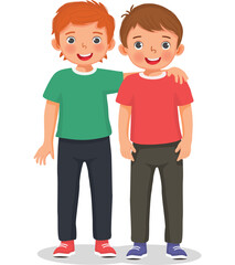 Fototapeta premium Two happy cute little boys best friend hugging each others