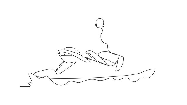 Animated self drawing of people play Jet ski vector illustration. Jet ski design in simple linear continuous style video concept. Sports themes design for your great asset video concept illustration.
