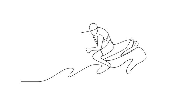 Animated self drawing of people play Jet ski vector illustration. Jet ski design in simple linear continuous style video concept. Sports themes design for your great asset video concept illustration.