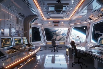 High-tech control room inside the space station