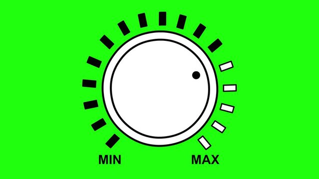 video drawing animation button knob of maximum and minimum volume, drawn in black and white color. On a green chroma key background