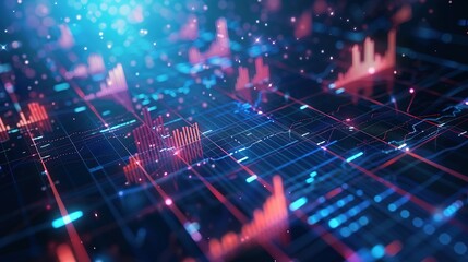 Obraz premium Abstract digital chart background with stock business graphs, statistics, and diagrams depicting data exchange in finance, economic trends, and trade.