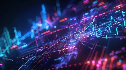 Obraz premium Abstract digital chart background with stock business graphs, statistics, and diagrams depicting data exchange in finance, economic trends, and trade.