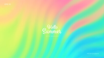 Summer gradient background. Tropical bright colorful summer colors. Green, blue, purple, orange, yellow. Great for covers, branding, poster, banner. Vector illustration.