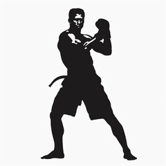 Boxer silhouette on white, sport, athletic, fitness, workout