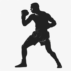 Boxer silhouette on white, sport, athletic, fitness, workout