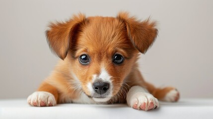 adorable puppy dog against a white backdrop