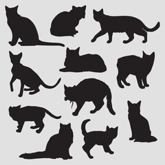 Pack de Siluetas de poses de gatos vector