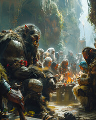 mystical orc gathering in an enchanted forest setting