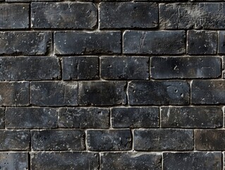 Rough, black brick wall with a subtly worn, greyish-brown color palette. Gritty building facade concept