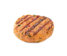 Vegetarian product. Tasty carrot cutlet isolated on white