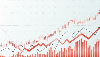 Fototapeta premium Abstract digital chart background, stock business graph in red, bankruptcy, loss and recession in finance, crash and crisis in economy