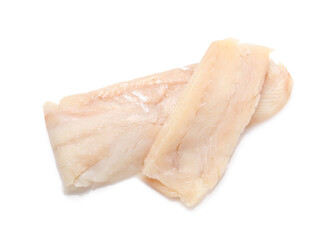 Pieces of raw cod fish isolated on white