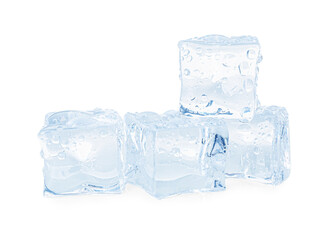 Many crystal clear ice cubes isolated on white