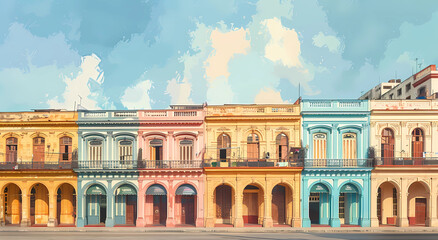 A row of five buildings of old Havana
