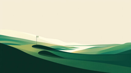 Abstract Golf Course with Flag Illustration in Minimalist Style