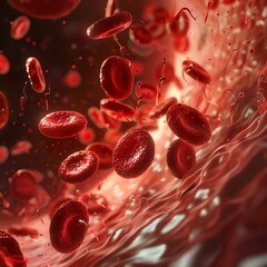 Close-up of red blood cells flowing through a vessel, highlighting the vital role of the circulatory system in human health.