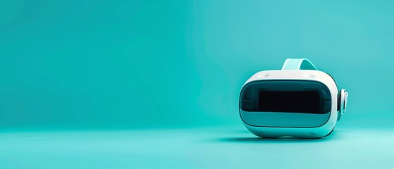Modern white VR headset on a turquoise background, representing innovative technology and virtual reality experiences.