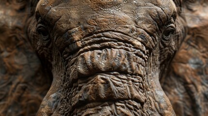 The elephant has a wrinkled face and is looking at the camera