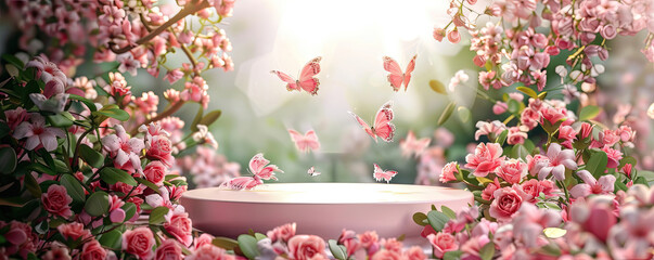 Enchanted spring garden display with butterflies