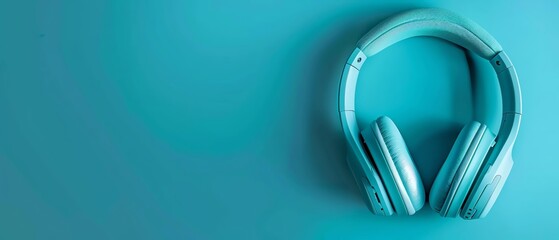 Blue wireless headphones on a bright turquoise background, representing modern audio technology and stylish design.