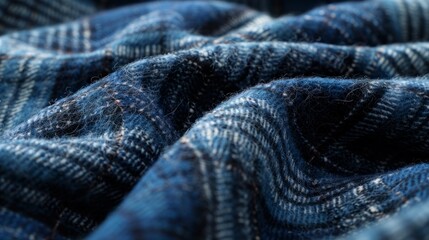 Fototapeta premium A blue plaid blanket with a lot of texture