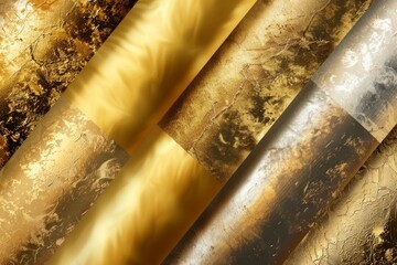 Array of gleaming gold and silver textures. Shiny metallic background concept