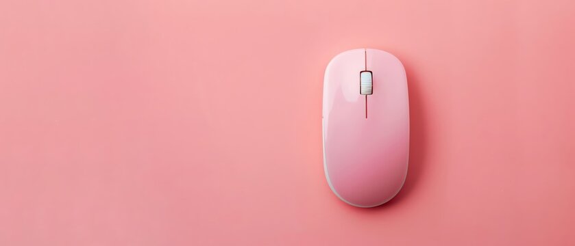 Minimalistic image of a pink computer mouse on a matching pink background, representing simplicity and modern technology.