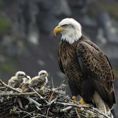 Obraz premium bald eagle with its young