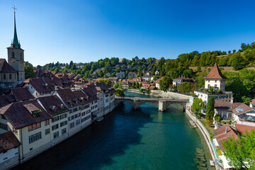Overlooking the river Aare in Bern Switzerland from a bridge