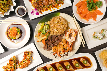 Japanese food flat lay composition