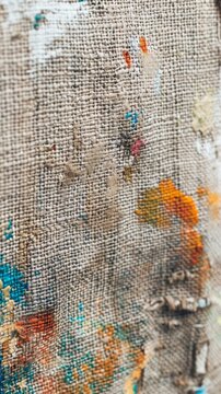 A piece of cloth with paint splatters on it