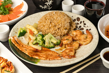Salmon and shrimp hibachi