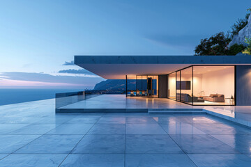 Fototapeta premium Luxury Island Villa With Infinity Pool At Sunset. 