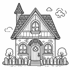 Fototapeta premium Charming Cottage: Simple and Cute House Coloring Pages