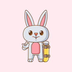 Cute bunny Playing Skateboard animal kawaii chibi character mascot illustration outline style