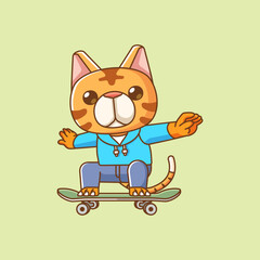 Cute cat Playing Skateboard animal kawaii chibi character mascot illustration outline style