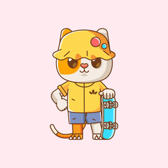 Cute cat Playing Skateboard animal kawaii chibi character mascot illustration