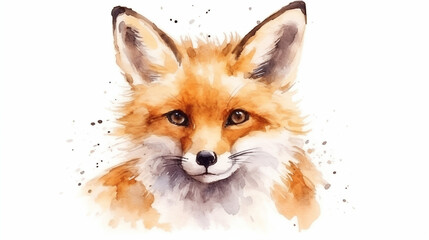 water color illustration of a fox face on white background