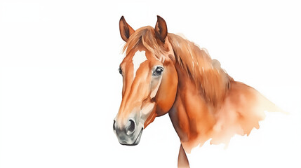 brown horse water color illustration painting white background
