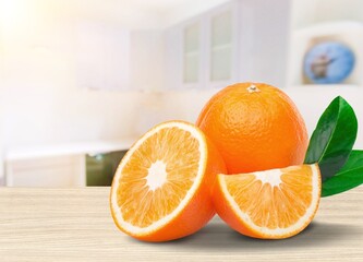 Collection of fresh ripe juicy orange fruit