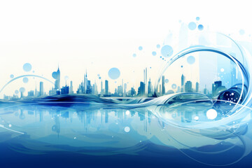 Obraz premium Blue waves, Art Abstract Background .Modern City skyline business Background. 