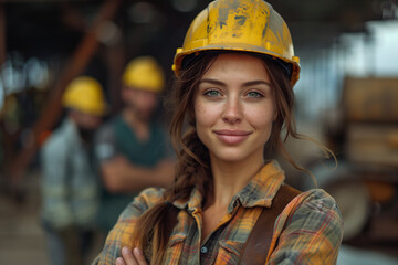 Happy Female Engineer Standing at Construction Site