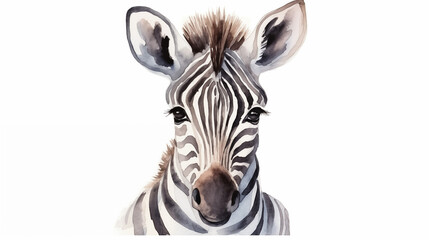 water color illustration of a zebra face on white background