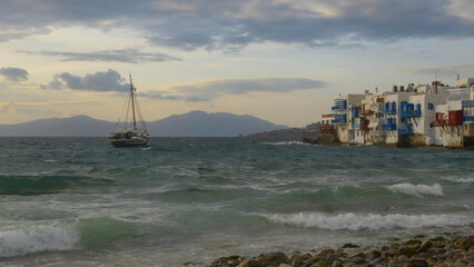 Boat at sea near Mykonos, Greece