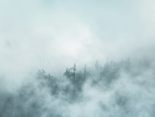 Misty sky enveloping mountain peaks. Tranquil landscape concept