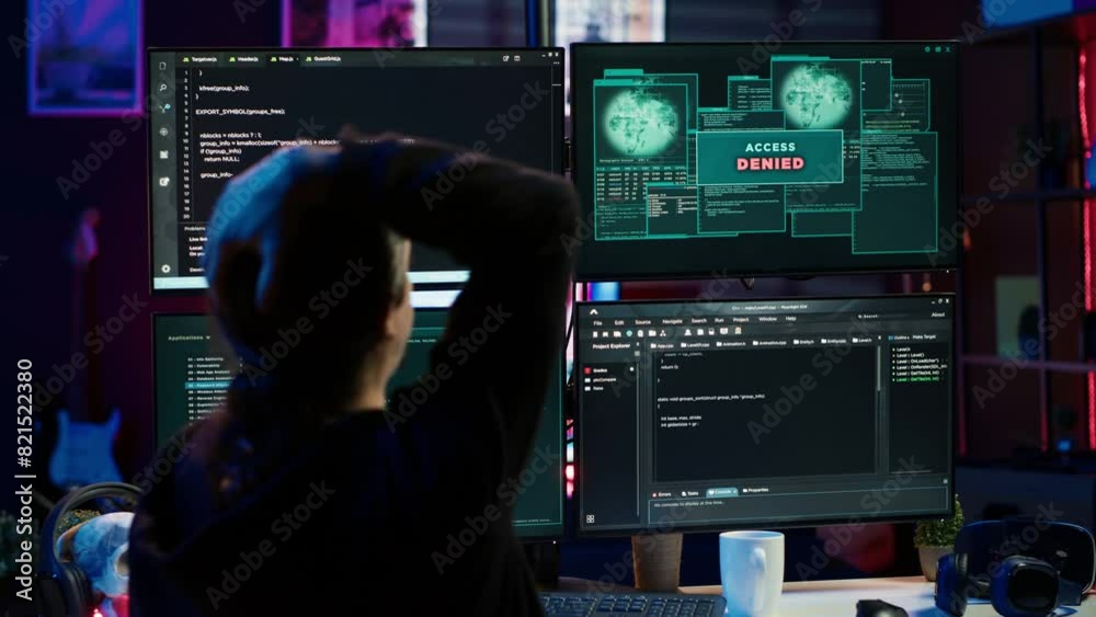 Aufkleber hacker getting access denied error while doing computer sabotage using ransomware. cybercriminal fai