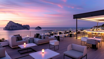 Fototapeta premium A modern rooftop bar overlooking the sea