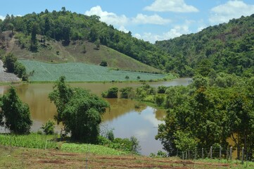 landscape with lake and mountains